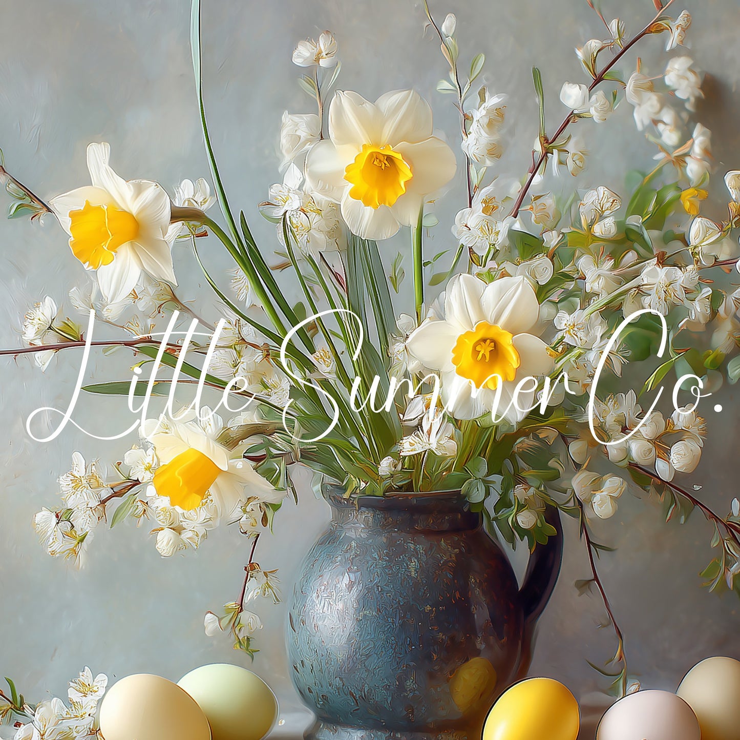 Daffodils And Blossom Branches Frame TV Art displayed on a TV