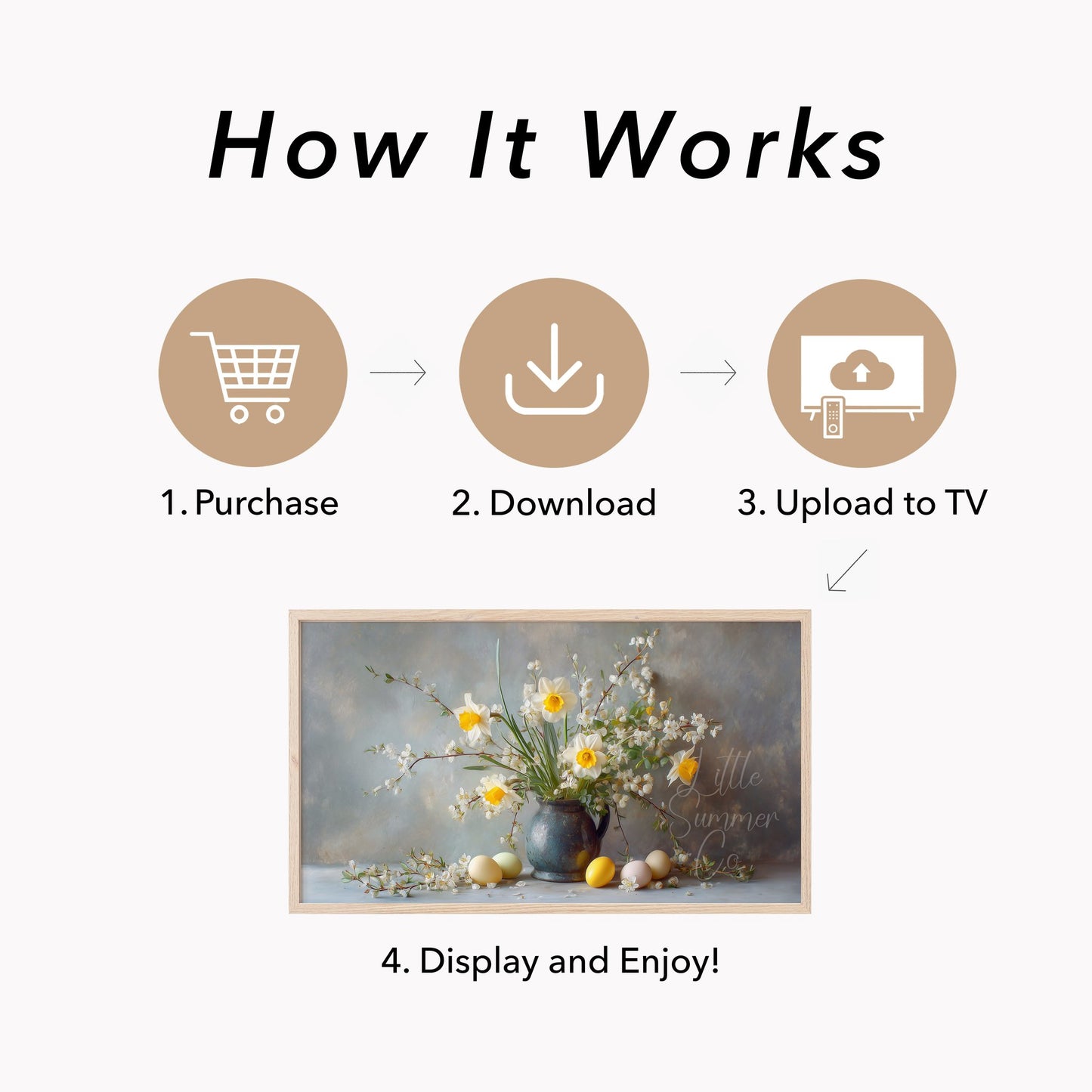 Daffodils And Blossom Branches Frame TV Art displayed on a TV