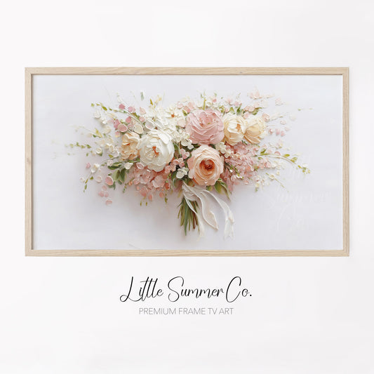 Blush Bouquet Frame TV Art displayed on a TV