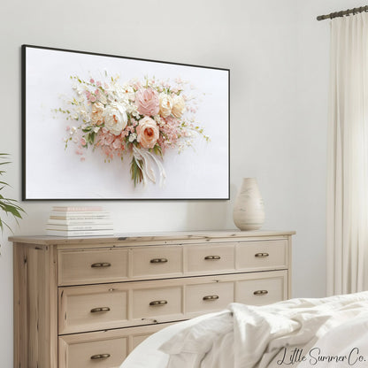 Blush Bouquet Frame TV Art displayed on a TV