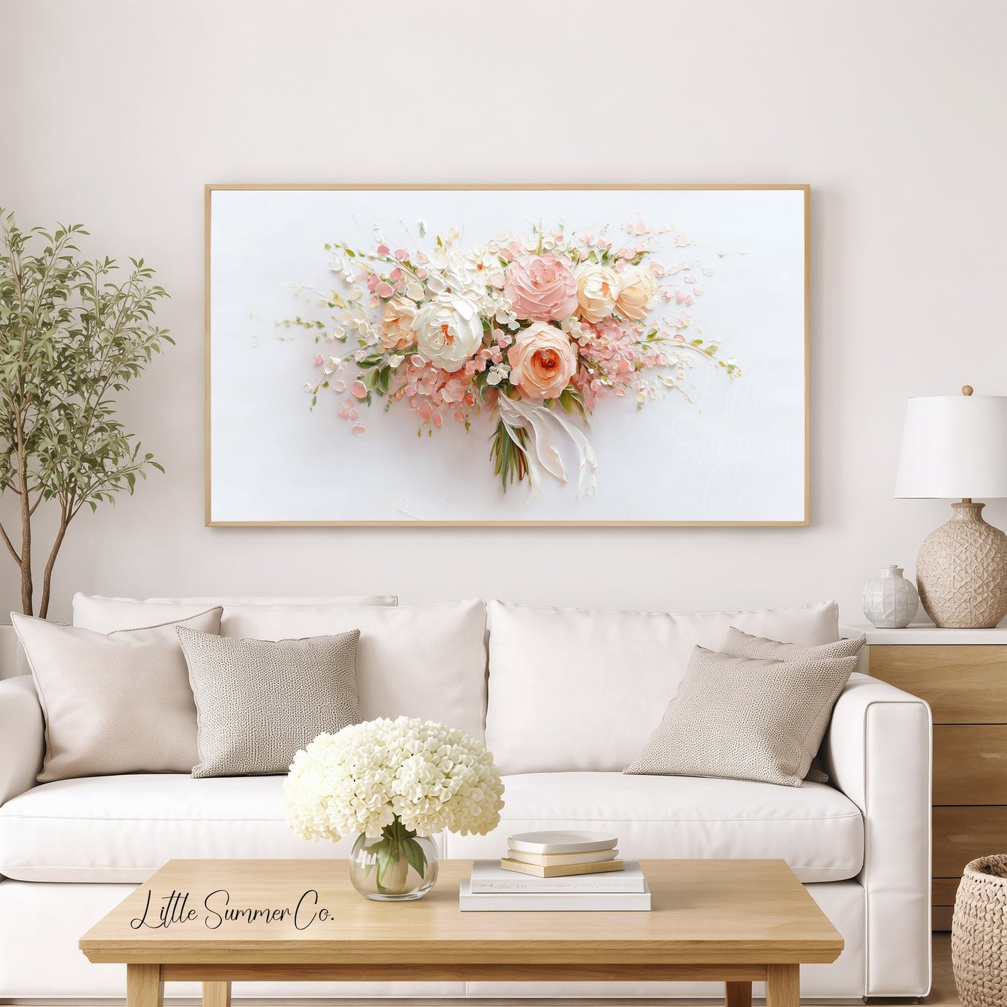Blush Bouquet Frame TV Art displayed on a TV