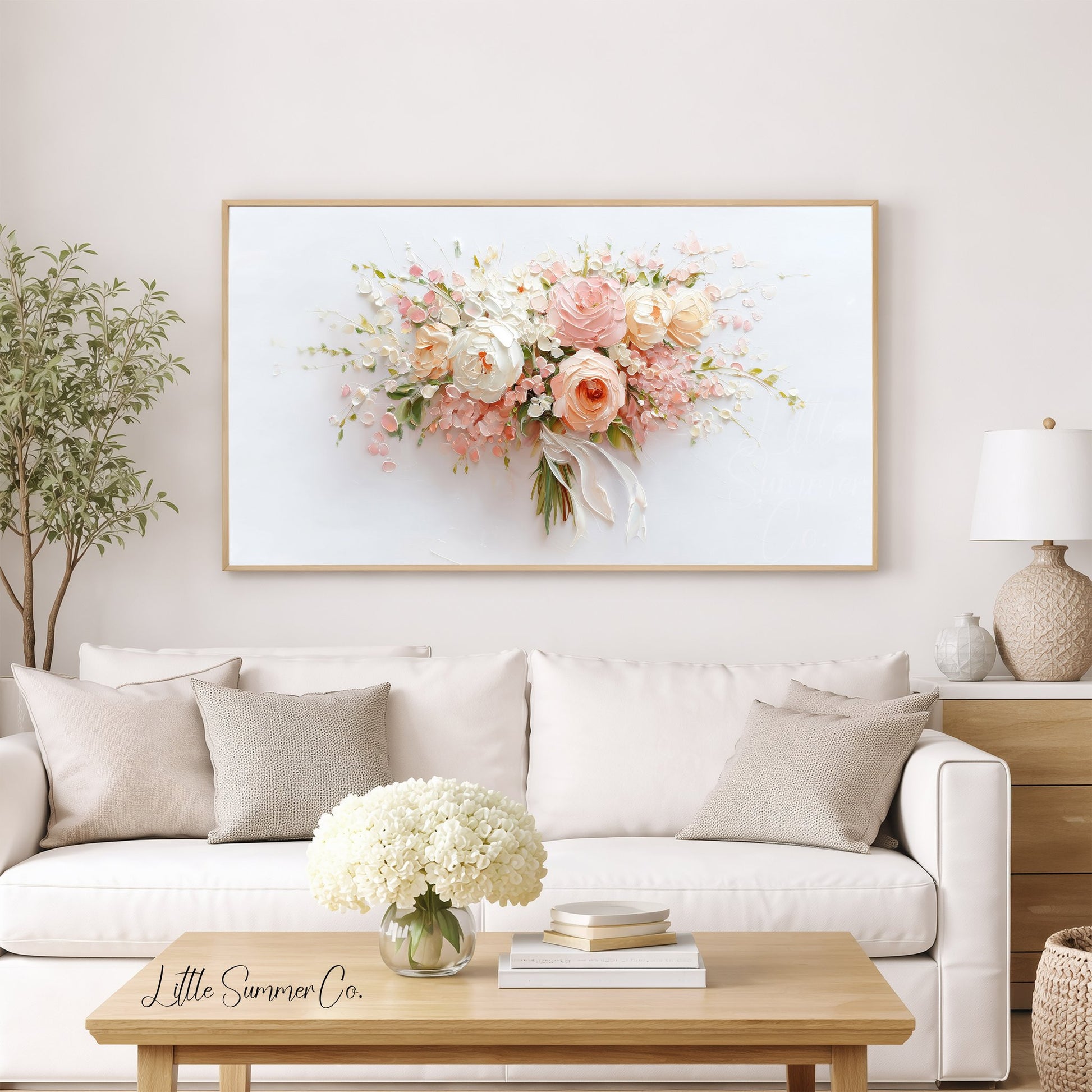 Blush Bouquet Frame TV Art displayed on a TV