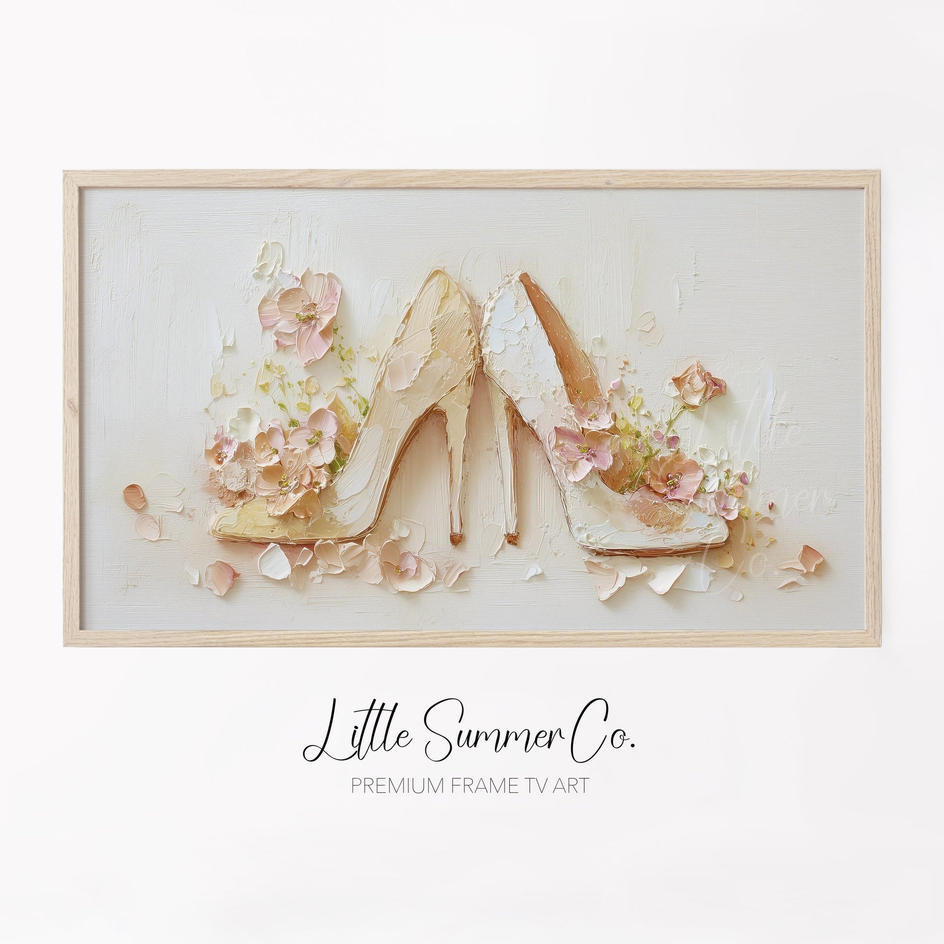 Bridal Heels with Flowers Frame TV Art displayed on a TV