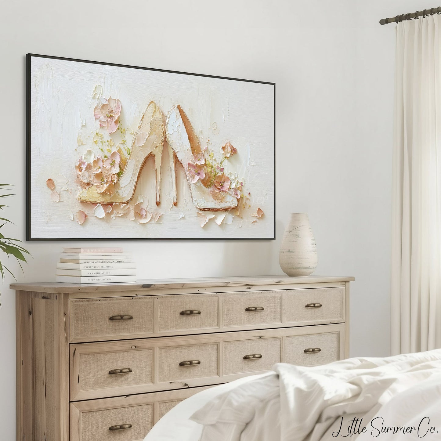 Bridal Heels with Flowers Frame TV Art displayed on a TV