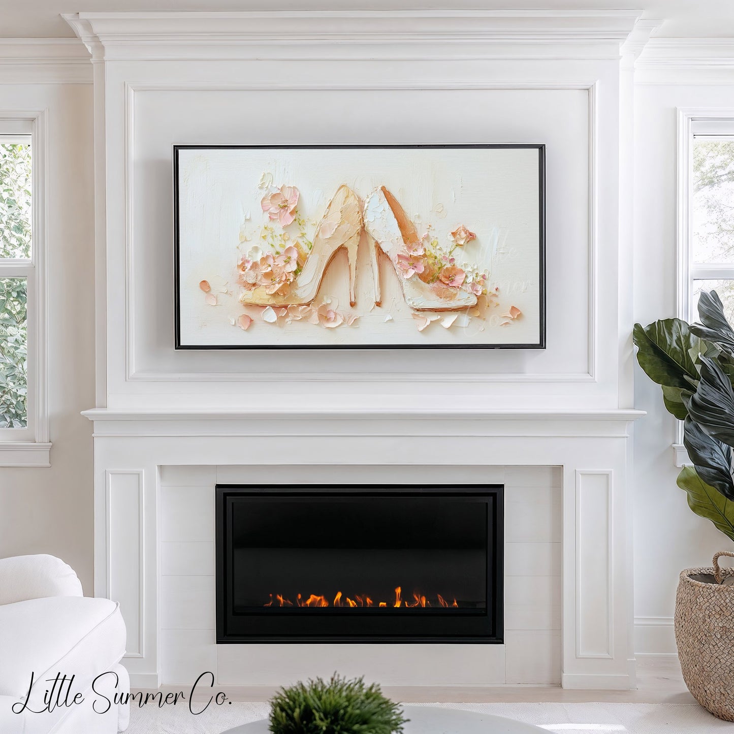 Bridal Heels with Flowers Frame TV Art displayed on a TV