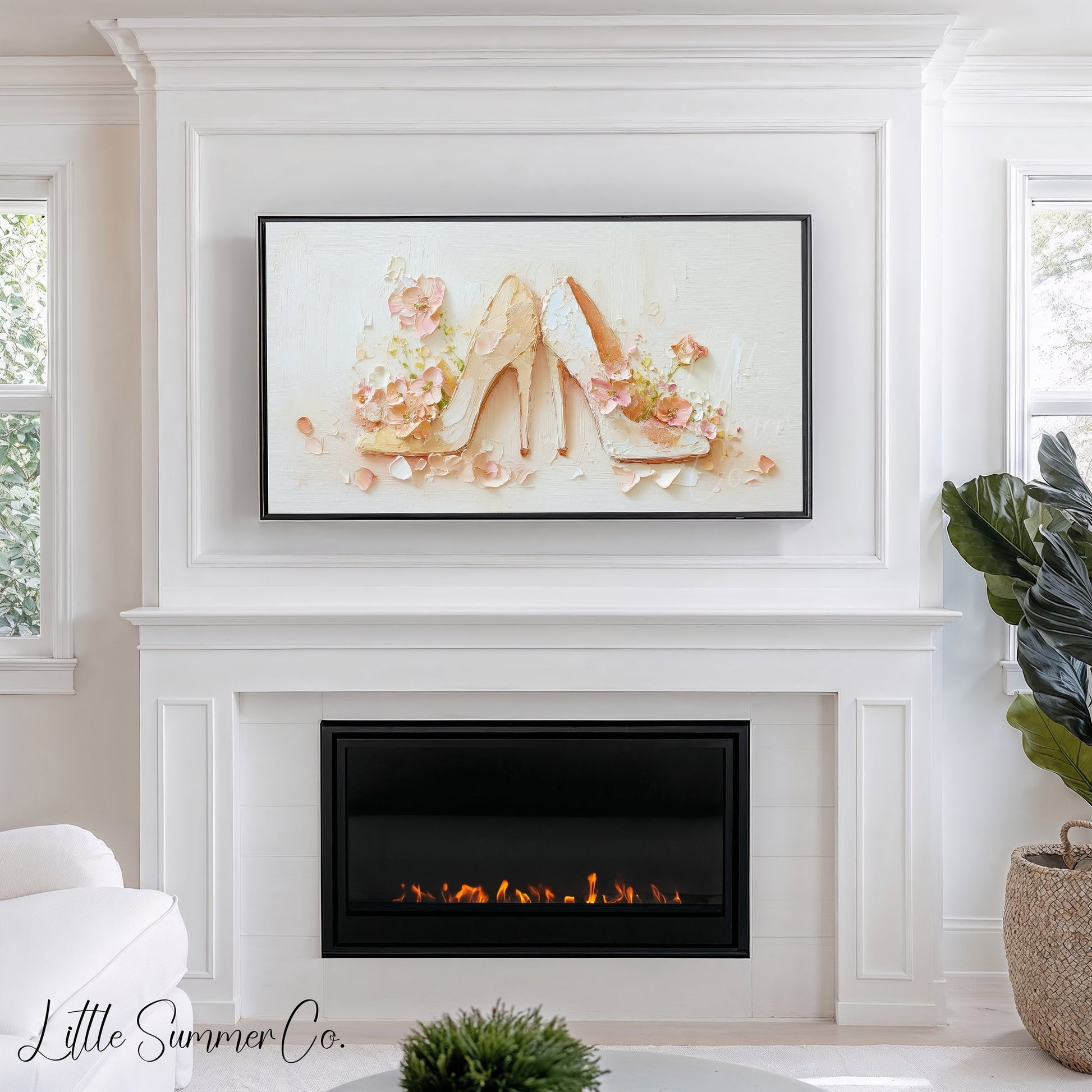 Bridal Heels with Flowers Frame TV Art displayed on a TV