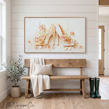Bridal Heels with Flowers Frame TV Art displayed on a TV