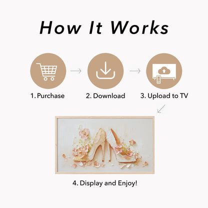 Bridal Heels with Flowers Frame TV Art displayed on a TV