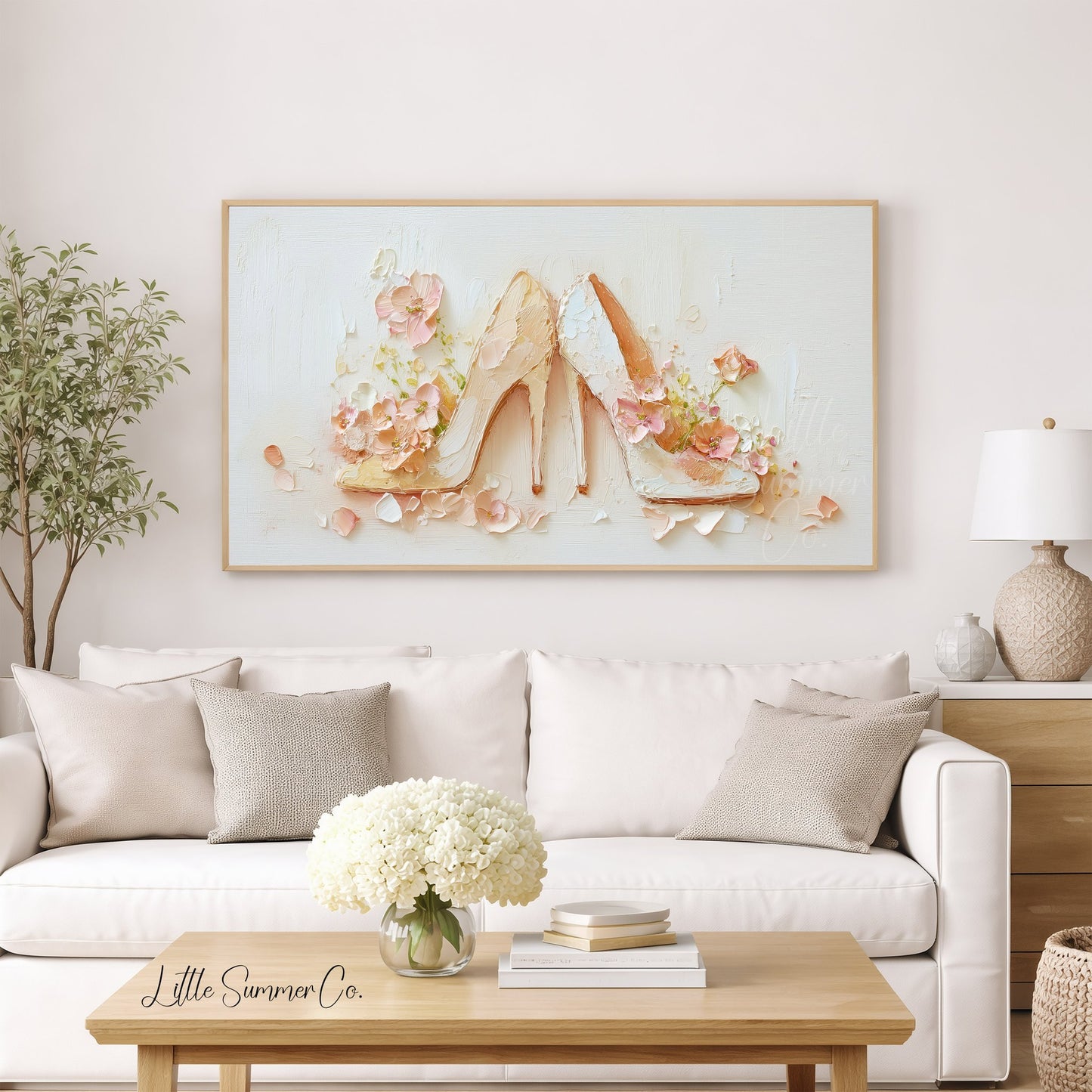 Bridal Heels with Flowers Frame TV Art displayed on a TV
