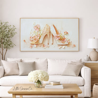 Bridal Heels with Flowers Frame TV Art displayed on a TV