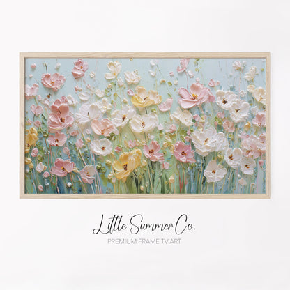 Pastel Wildflower Meadow Frame TV Art displayed on a TV