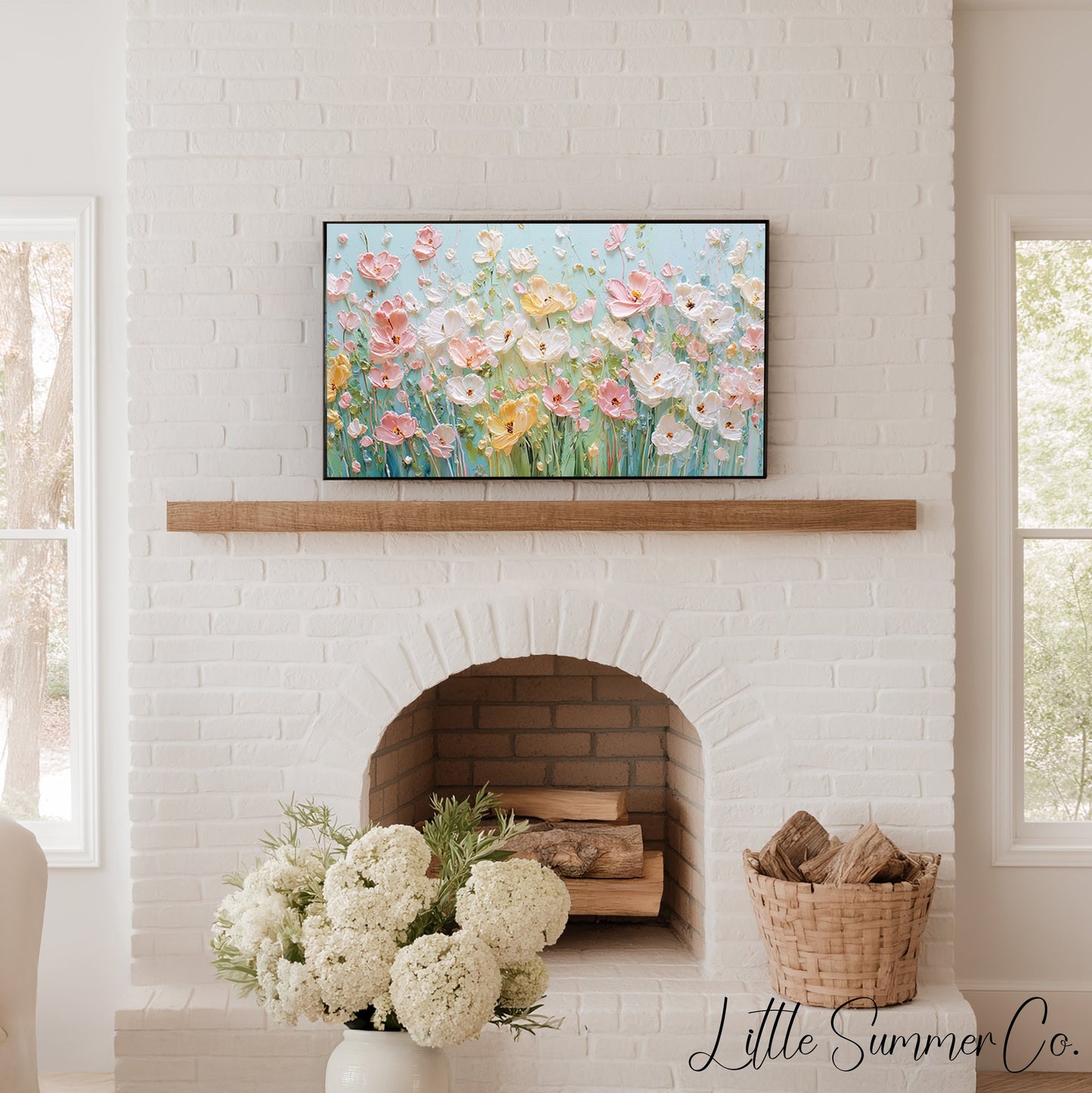 Pastel Wildflower Meadow Frame TV Art displayed on a TV