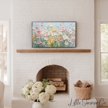 Pastel Wildflower Meadow Frame TV Art displayed on a TV