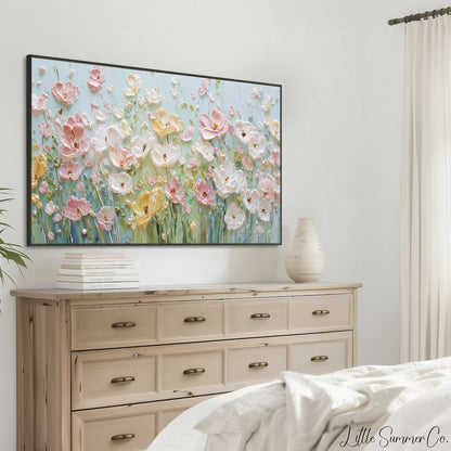 Pastel Wildflower Meadow Frame TV Art displayed on a TV