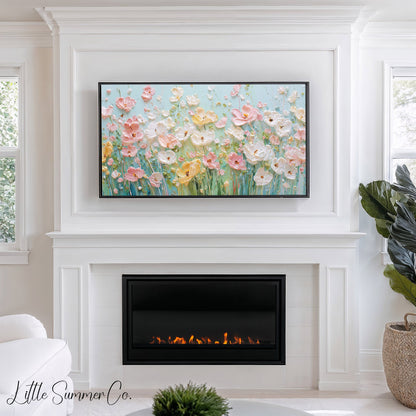 Pastel Wildflower Meadow Frame TV Art displayed on a TV