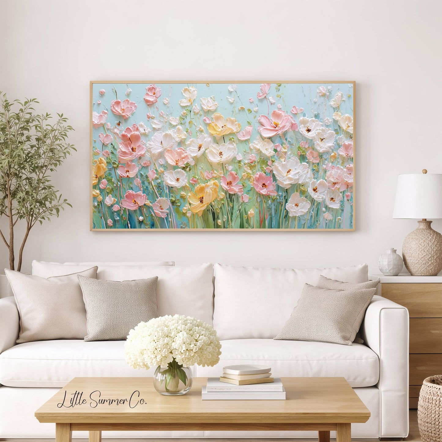 Pastel Wildflower Meadow Frame TV Art displayed on a TV