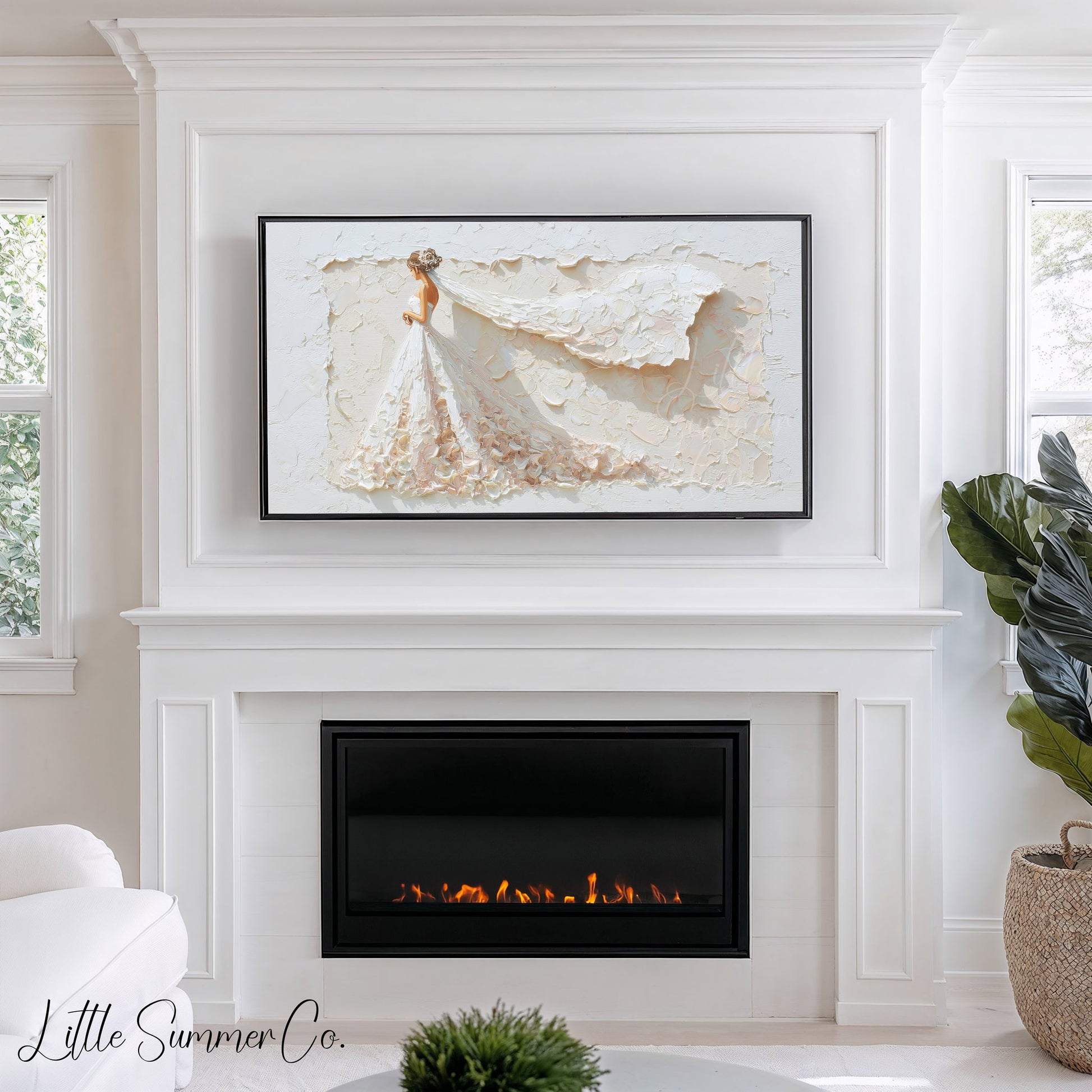 Bride with Flowing Veil Frame TV Art displayed on a TV