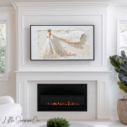 Bride with Flowing Veil Frame TV Art displayed on a TV