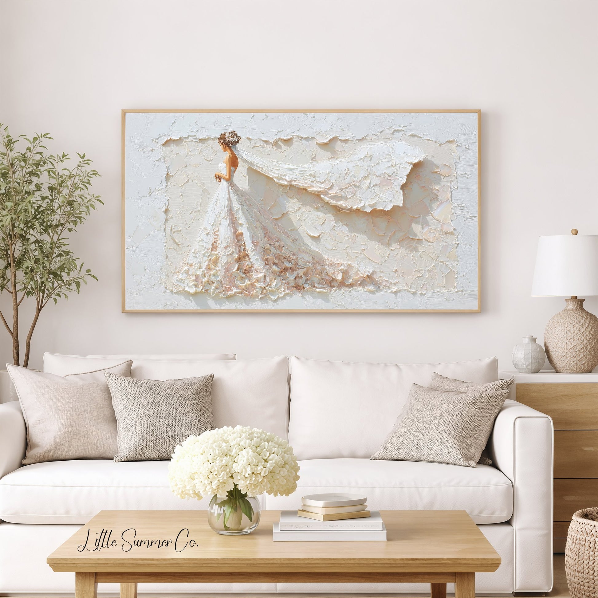 Bride with Flowing Veil Frame TV Art displayed on a TV