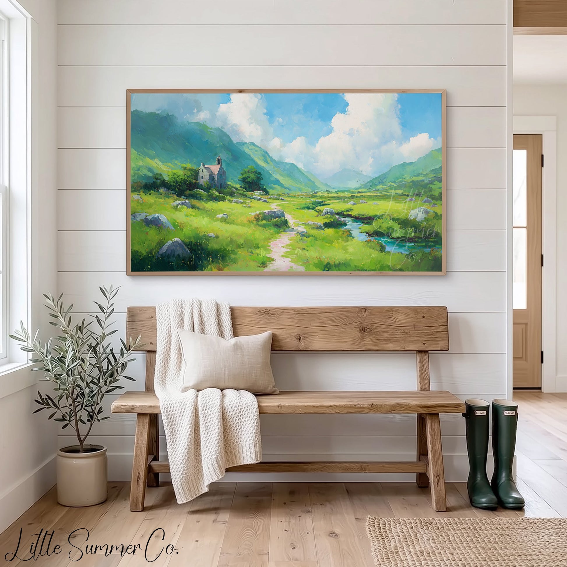 Mountain Chapel Frame TV Art displayed on a TV