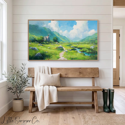 Mountain Chapel Frame TV Art displayed on a TV