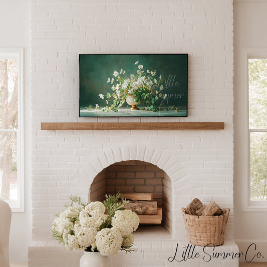 White Shamrock Flowers in Urn Frame TV Art displayed on a TV