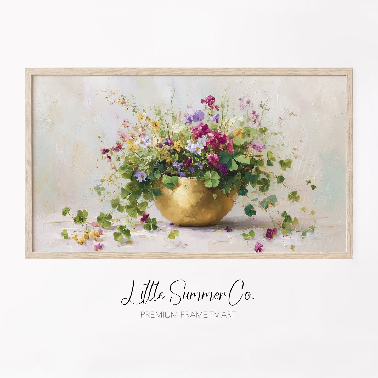 Clover Bouquet in Gold Bowl Frame TV Art displayed on a TV