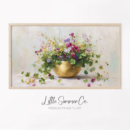 Clover Bouquet in Gold Bowl Frame TV Art displayed on a TV