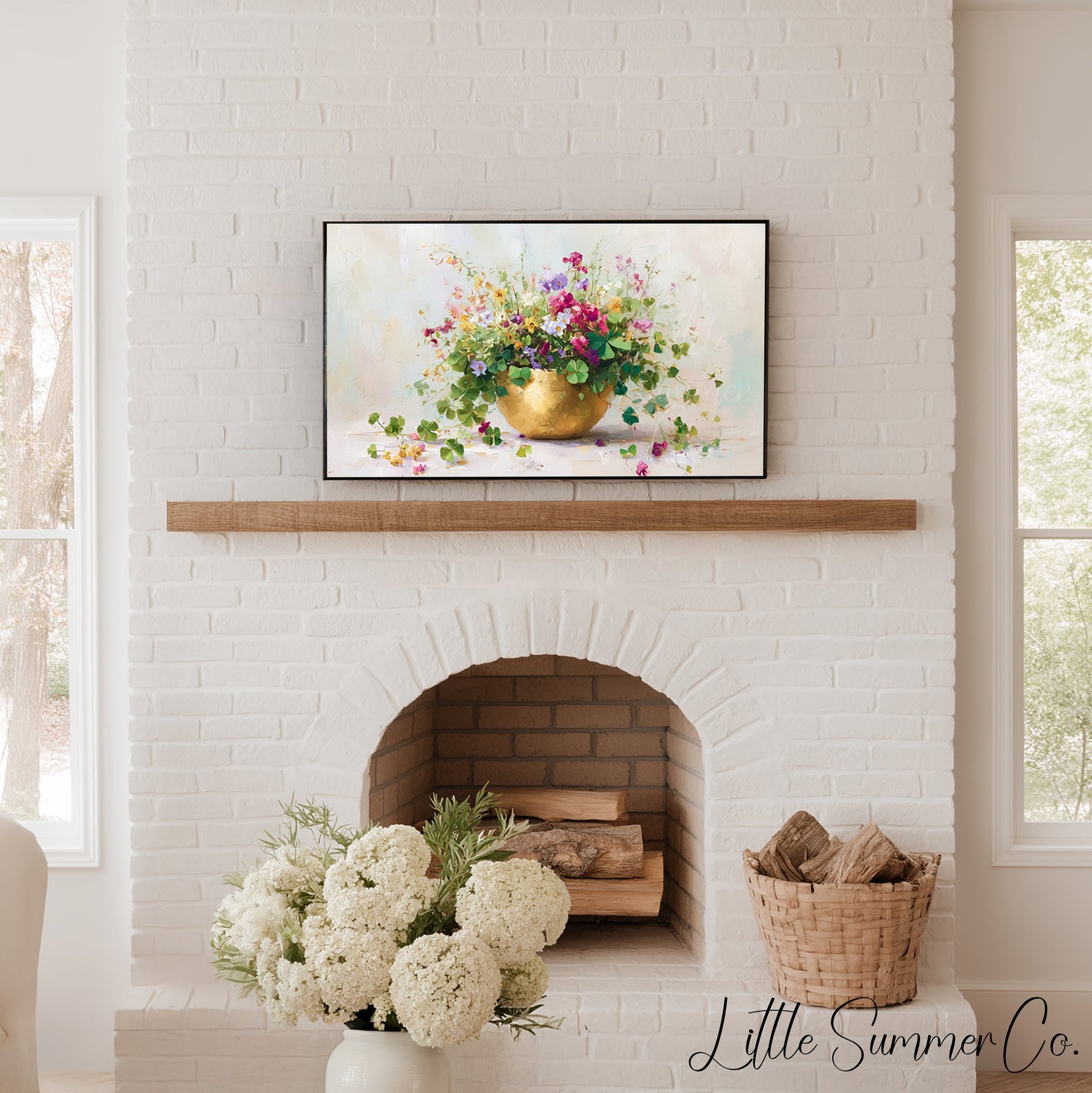 Clover Bouquet in Gold Bowl Frame TV Art displayed on a TV