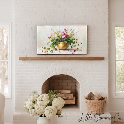 Clover Bouquet in Gold Bowl Frame TV Art displayed on a TV