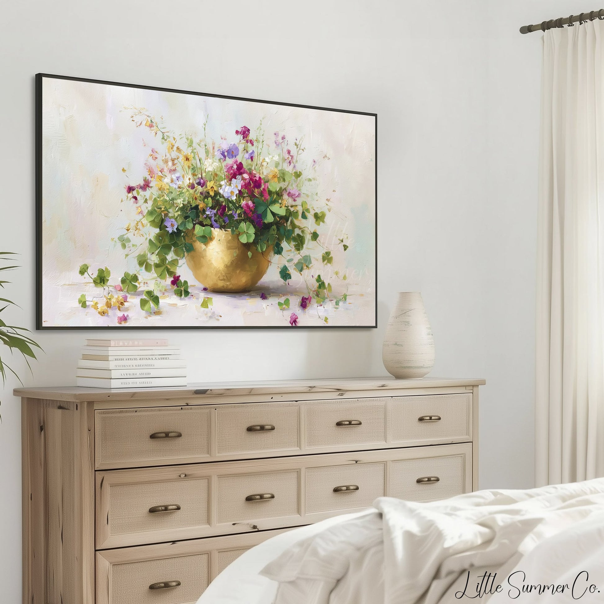 Clover Bouquet in Gold Bowl Frame TV Art displayed on a TV