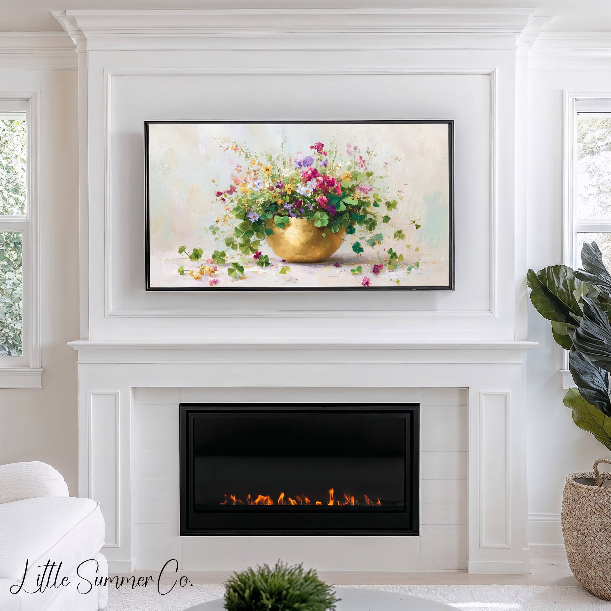 Clover Bouquet in Gold Bowl Frame TV Art displayed on a TV
