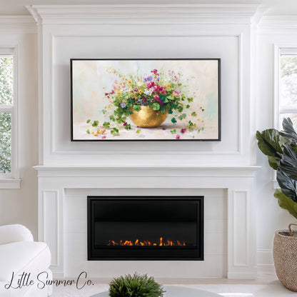 Clover Bouquet in Gold Bowl Frame TV Art displayed on a TV
