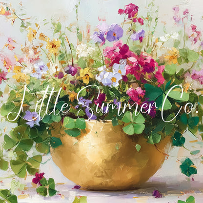 Clover Bouquet in Gold Bowl Frame TV Art displayed on a TV