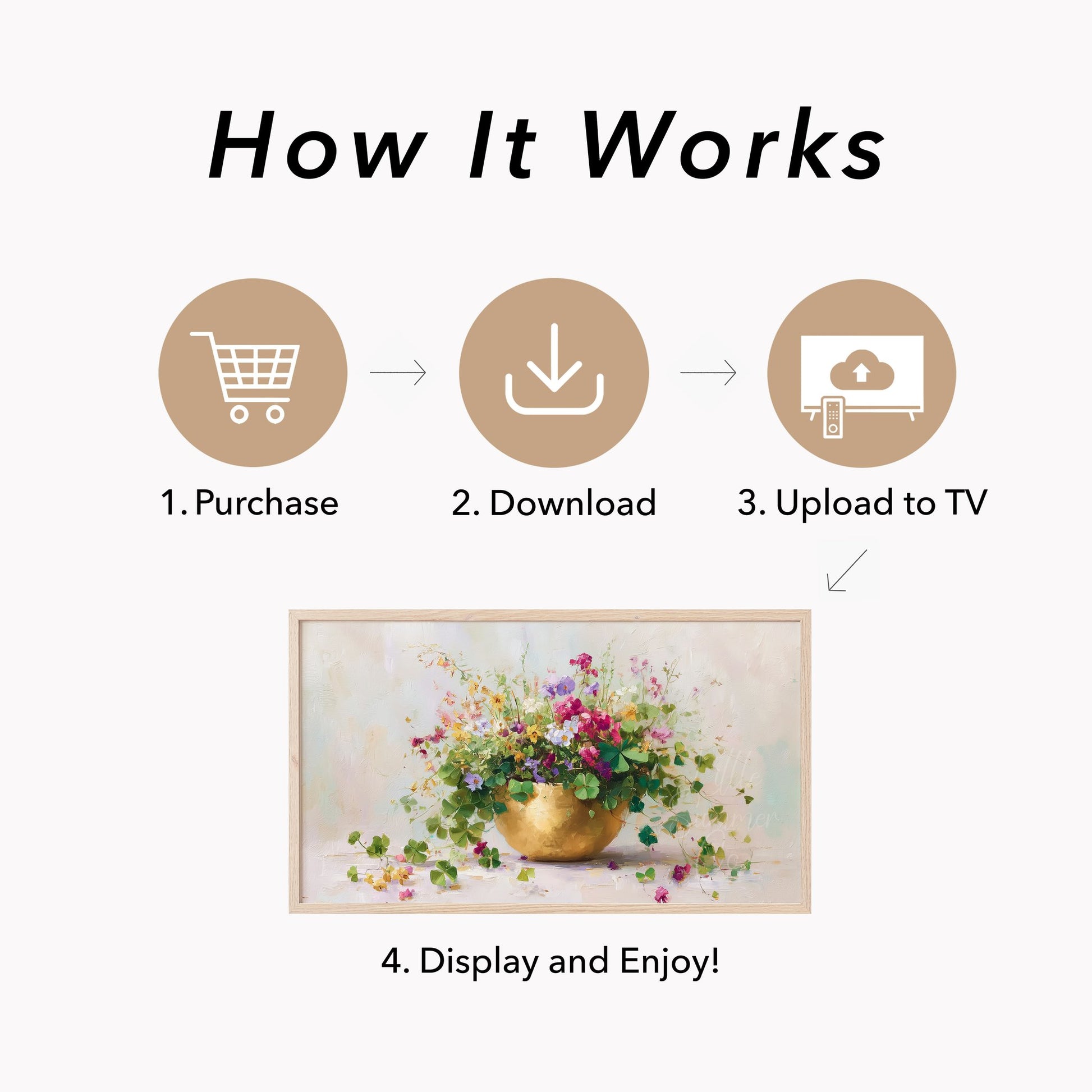 Clover Bouquet in Gold Bowl Frame TV Art displayed on a TV