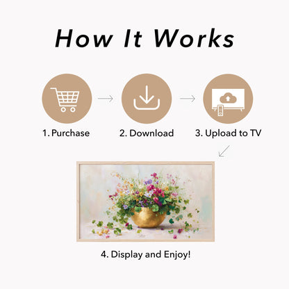 Clover Bouquet in Gold Bowl Frame TV Art displayed on a TV