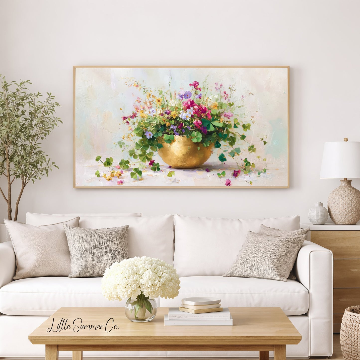 Clover Bouquet in Gold Bowl Frame TV Art displayed on a TV