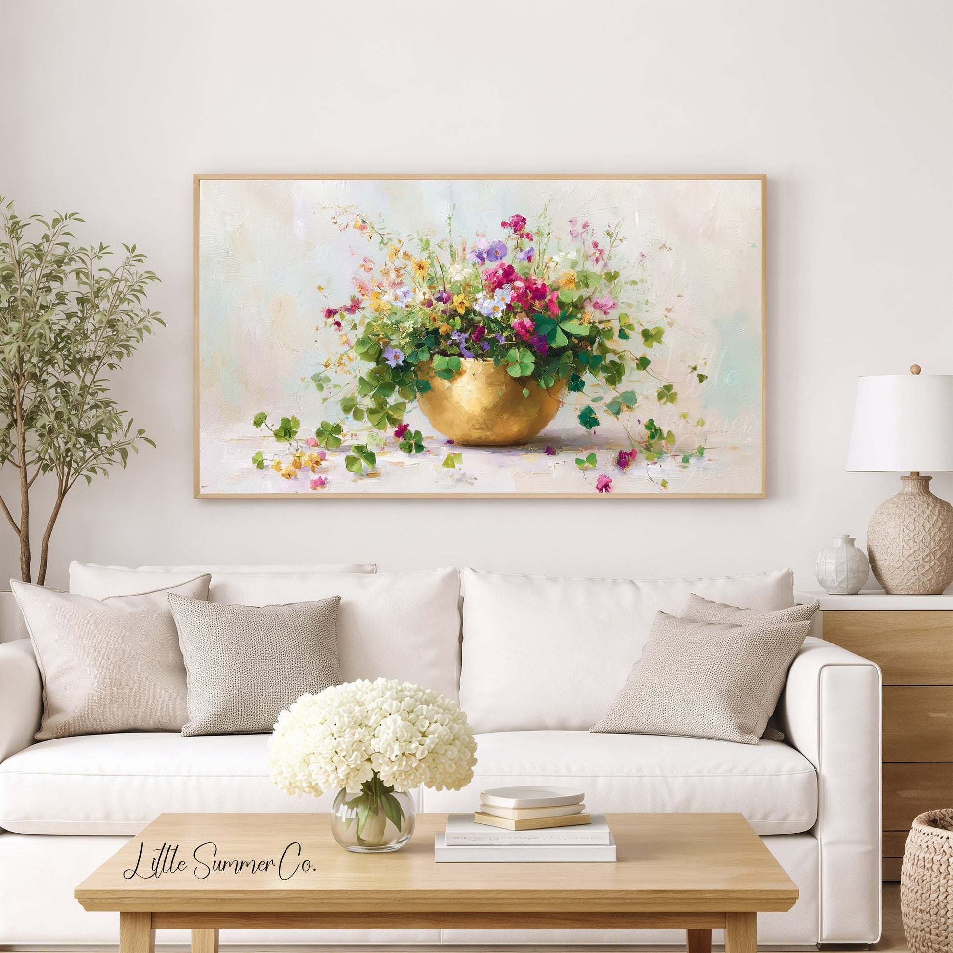 Clover Bouquet in Gold Bowl Frame TV Art displayed on a TV