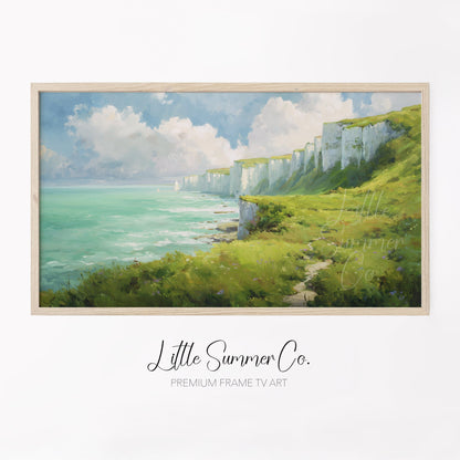 White Cliffs Frame TV Art displayed on a TV
