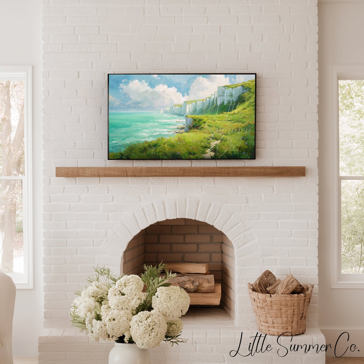White Cliffs Frame TV Art displayed on a TV