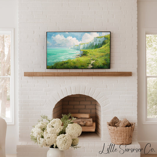 White Cliffs Frame TV Art displayed on a TV