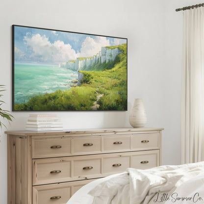 White Cliffs Frame TV Art displayed on a TV