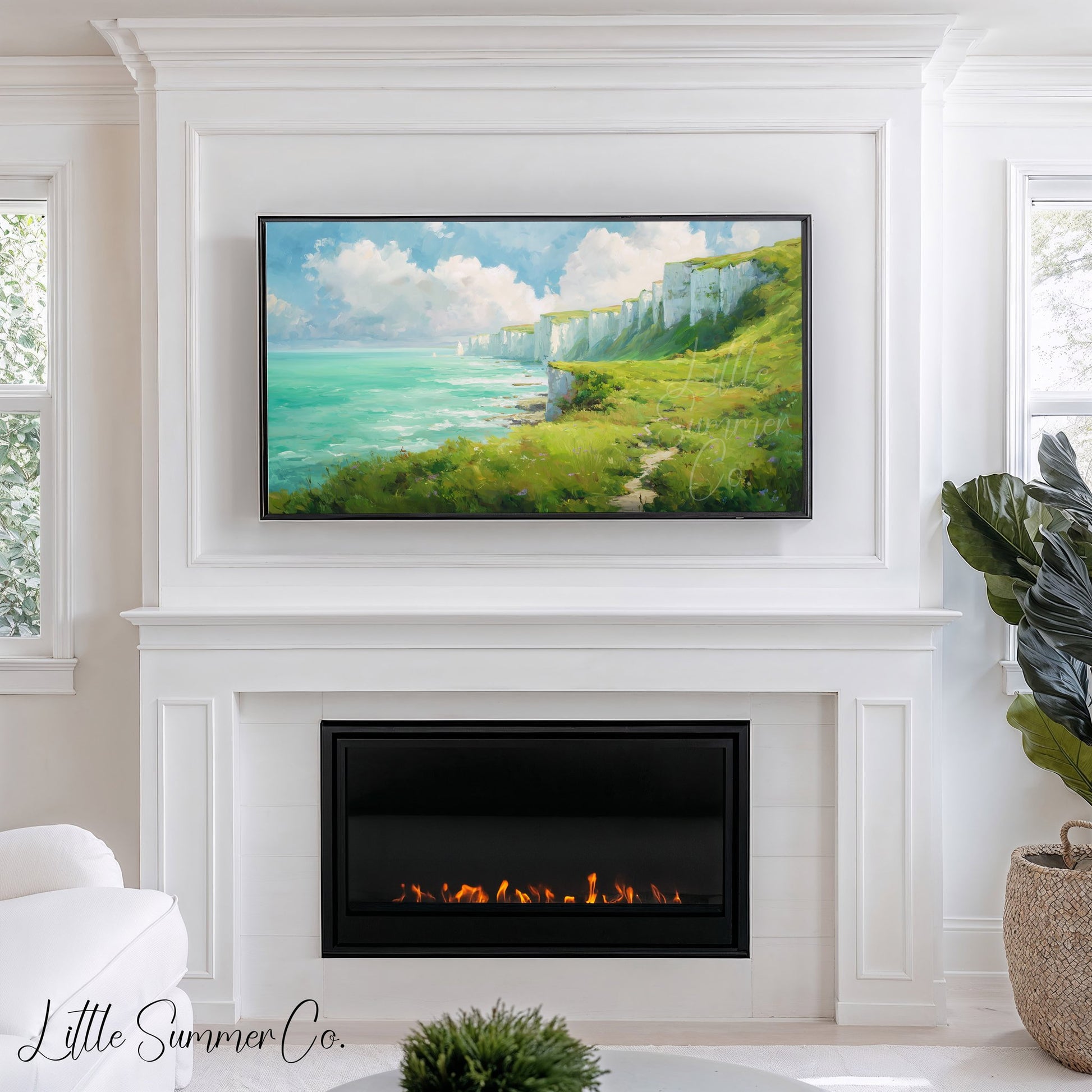 White Cliffs Frame TV Art displayed on a TV