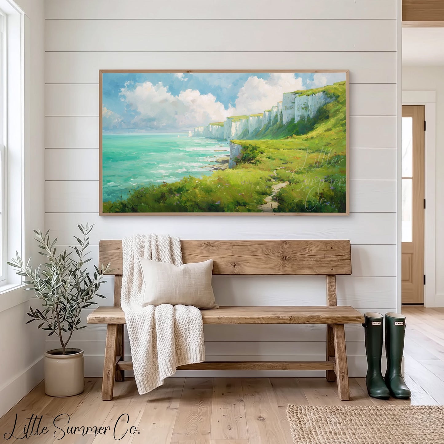 White Cliffs Frame TV Art displayed on a TV