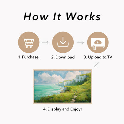 White Cliffs Frame TV Art displayed on a TV