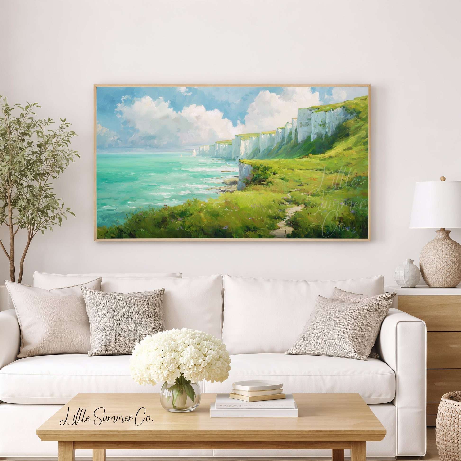 White Cliffs Frame TV Art displayed on a TV