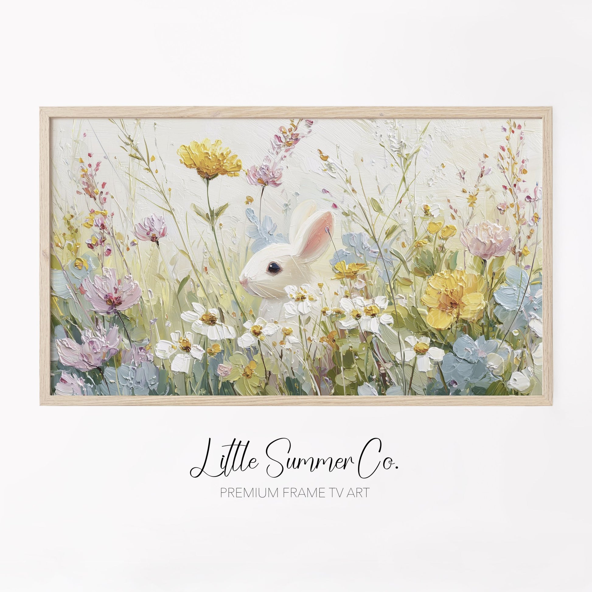 White Bunny Peeking Frame TV Art displayed on a TV