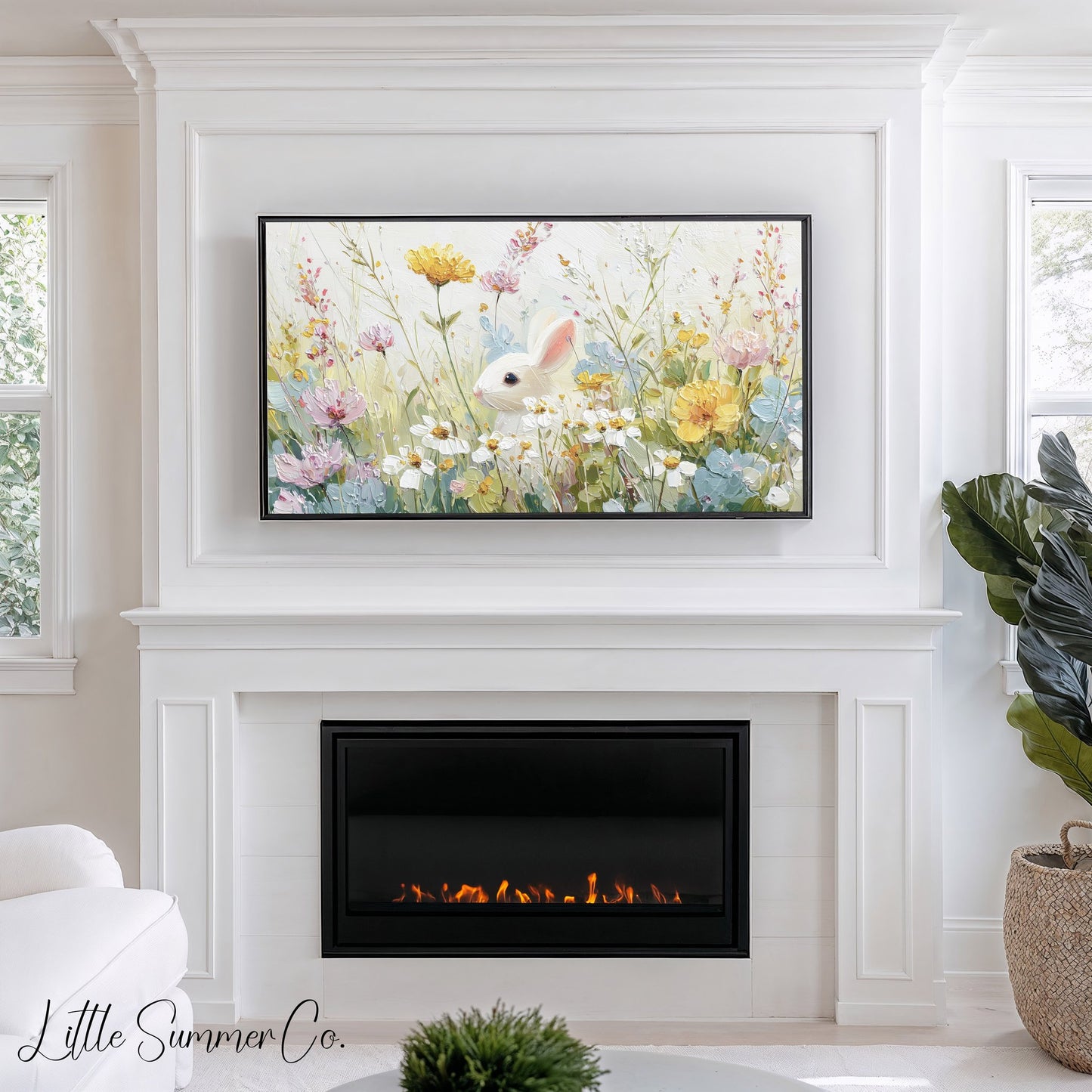 White Bunny Peeking Frame TV Art displayed on a TV