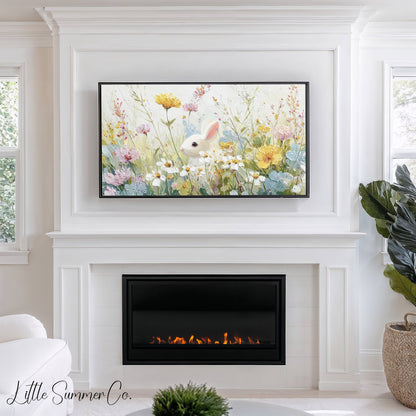White Bunny Peeking Frame TV Art displayed on a TV
