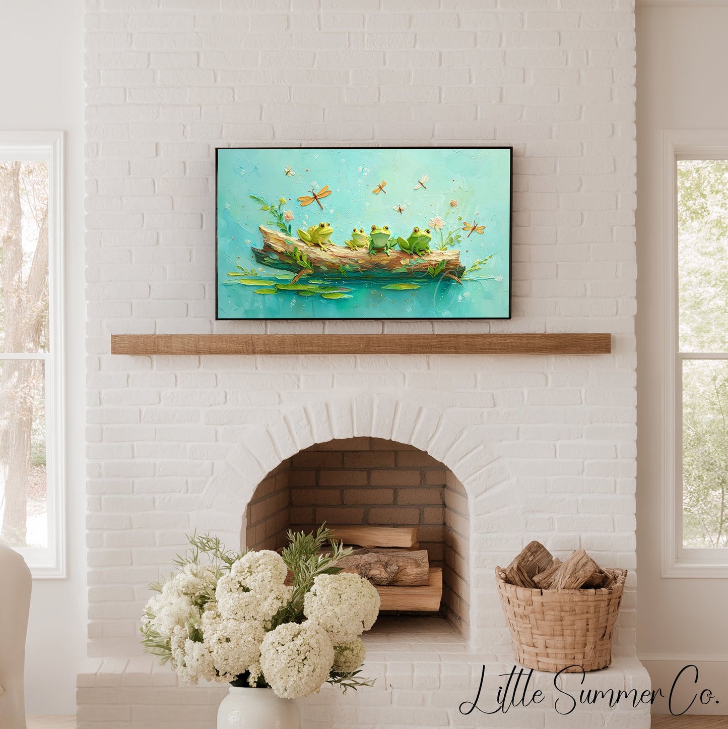 Frogs on a Log Frame TV Art displayed on a TV